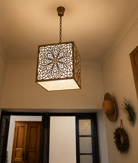 Dahlia Mandala | Wooden Lampshade / Lightshade