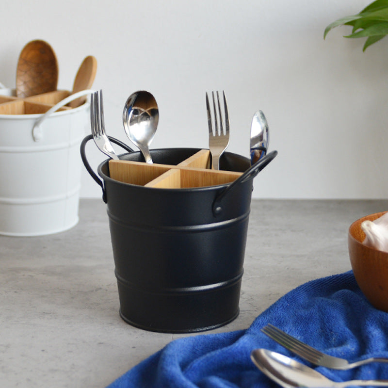 Classic Style Bucket Cutlery Holder with Bamboo Separator