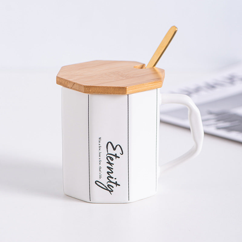 Octagonal Ceramic Mug With Wooden Lid