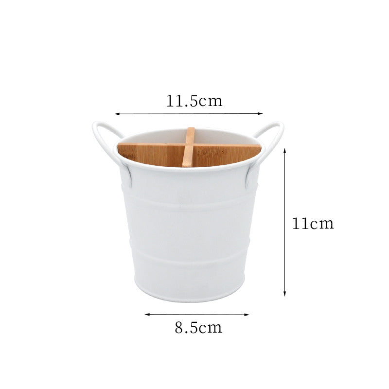 Classic Style Bucket Cutlery Holder with Bamboo Separator