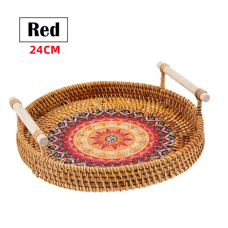 The Vietnam Rattan Tray/Basket with Bamboo Handles