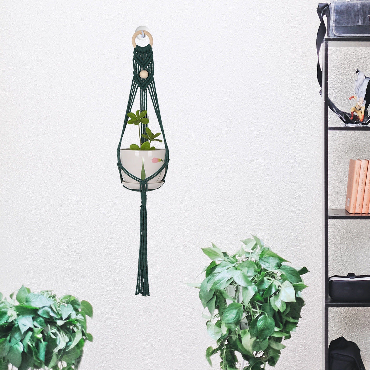 Green Bohemian Hanging Basket Holder