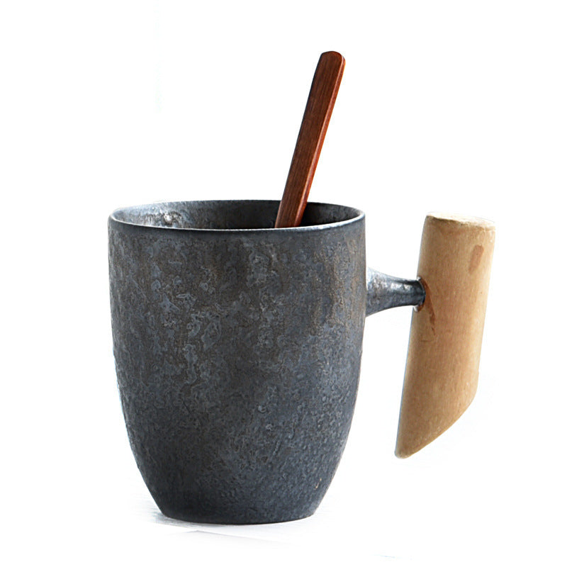 Rustic Style Glazed Ceramic Mug with Wooden Handle