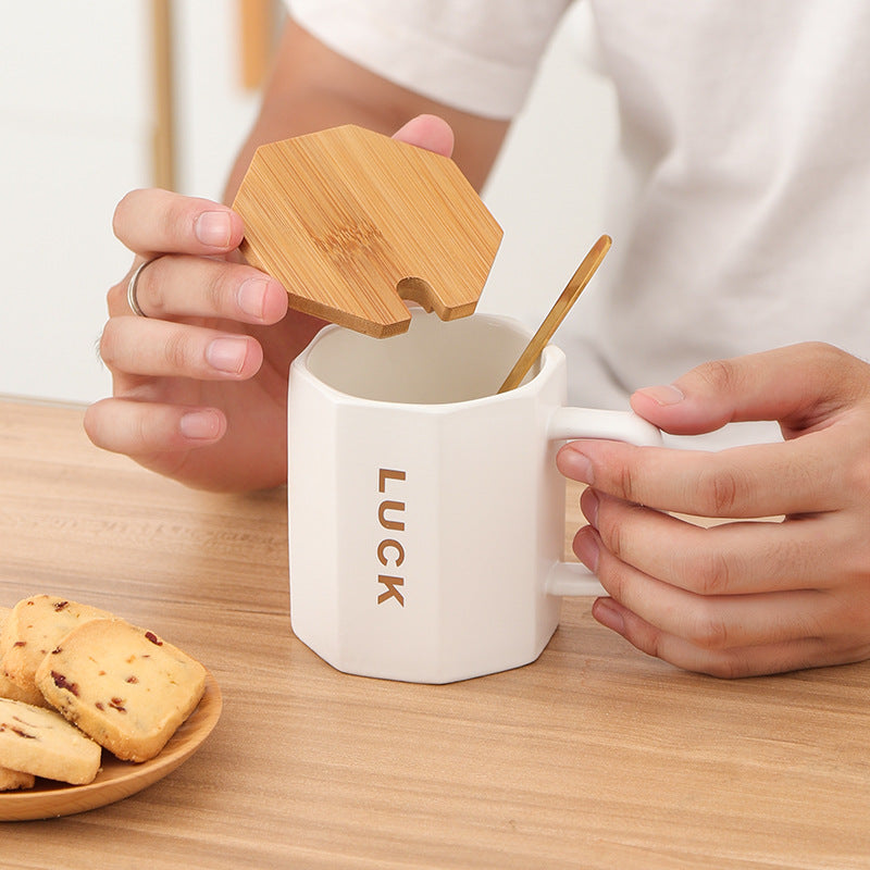 Octagonal Letter Mug With Lid Mug with Bamboo Lid