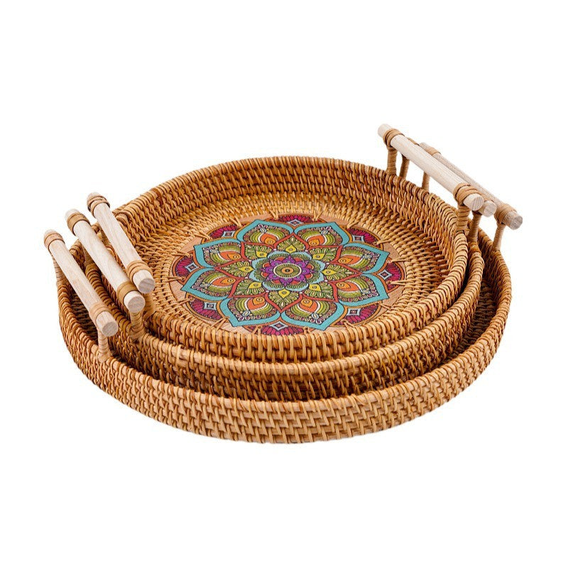 The Vietnam Rattan Tray/Basket with Bamboo Handles