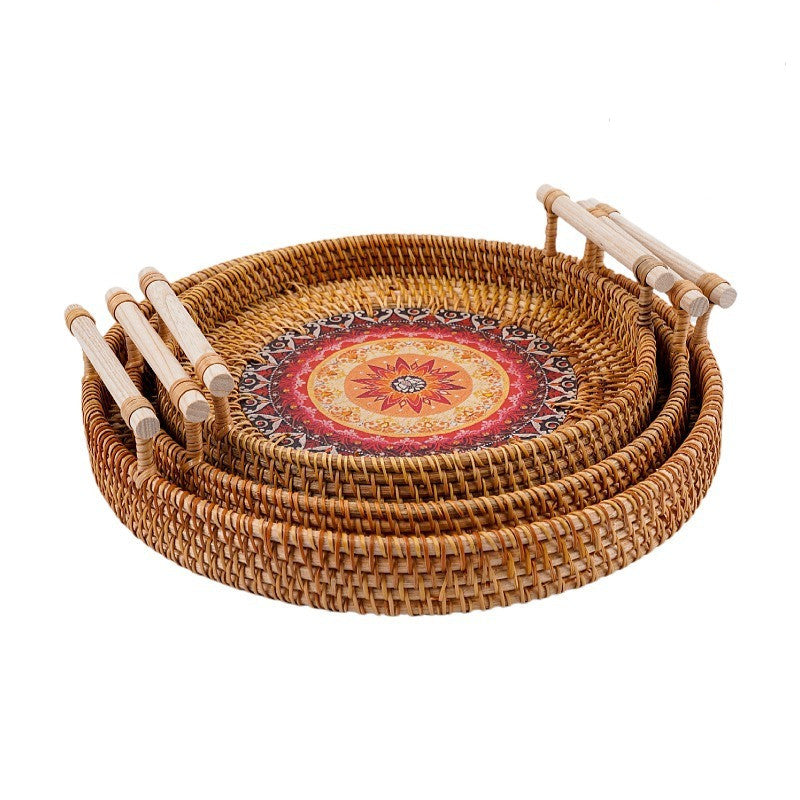 The Vietnam Rattan Tray/Basket with Bamboo Handles