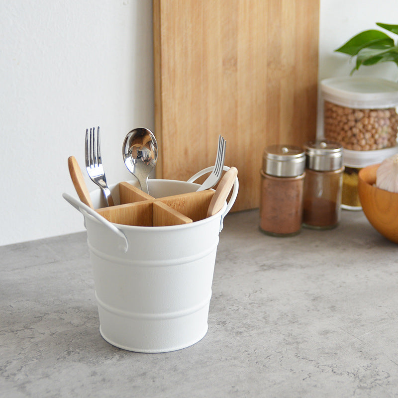 Classic Style Bucket Cutlery Holder with Bamboo Separator