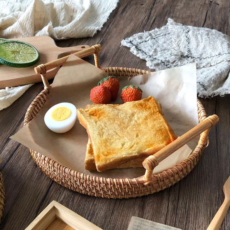 The Vietnam Rattan Tray/Basket with Bamboo Handles