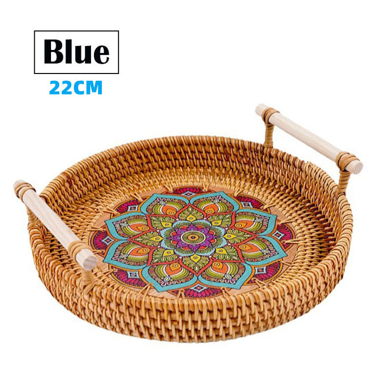 The Vietnam Rattan Tray/Basket with Bamboo Handles