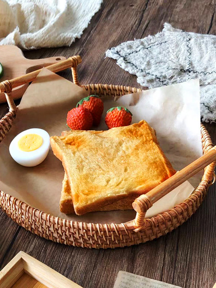 The Vietnam Rattan Tray/Basket with Bamboo Handles