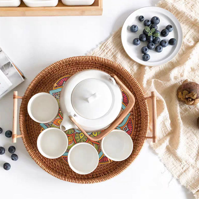 The Vietnam Rattan Tray/Basket with Bamboo Handles