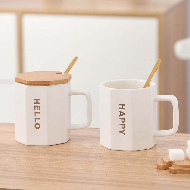 Octagonal Letter Mug With Lid Mug with Bamboo Lid