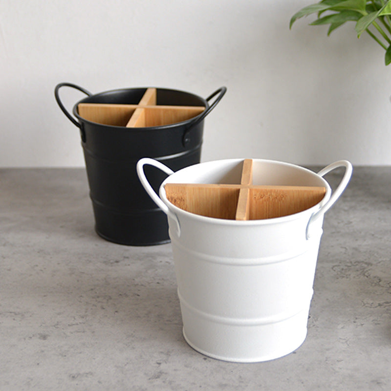 Classic Style Bucket Cutlery Holder with Bamboo Separator