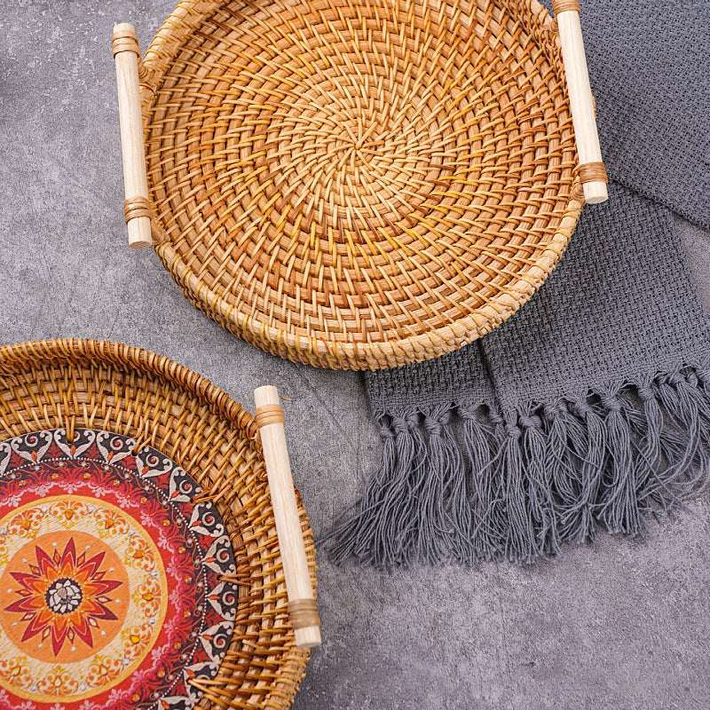 The Vietnam Rattan Tray/Basket with Bamboo Handles