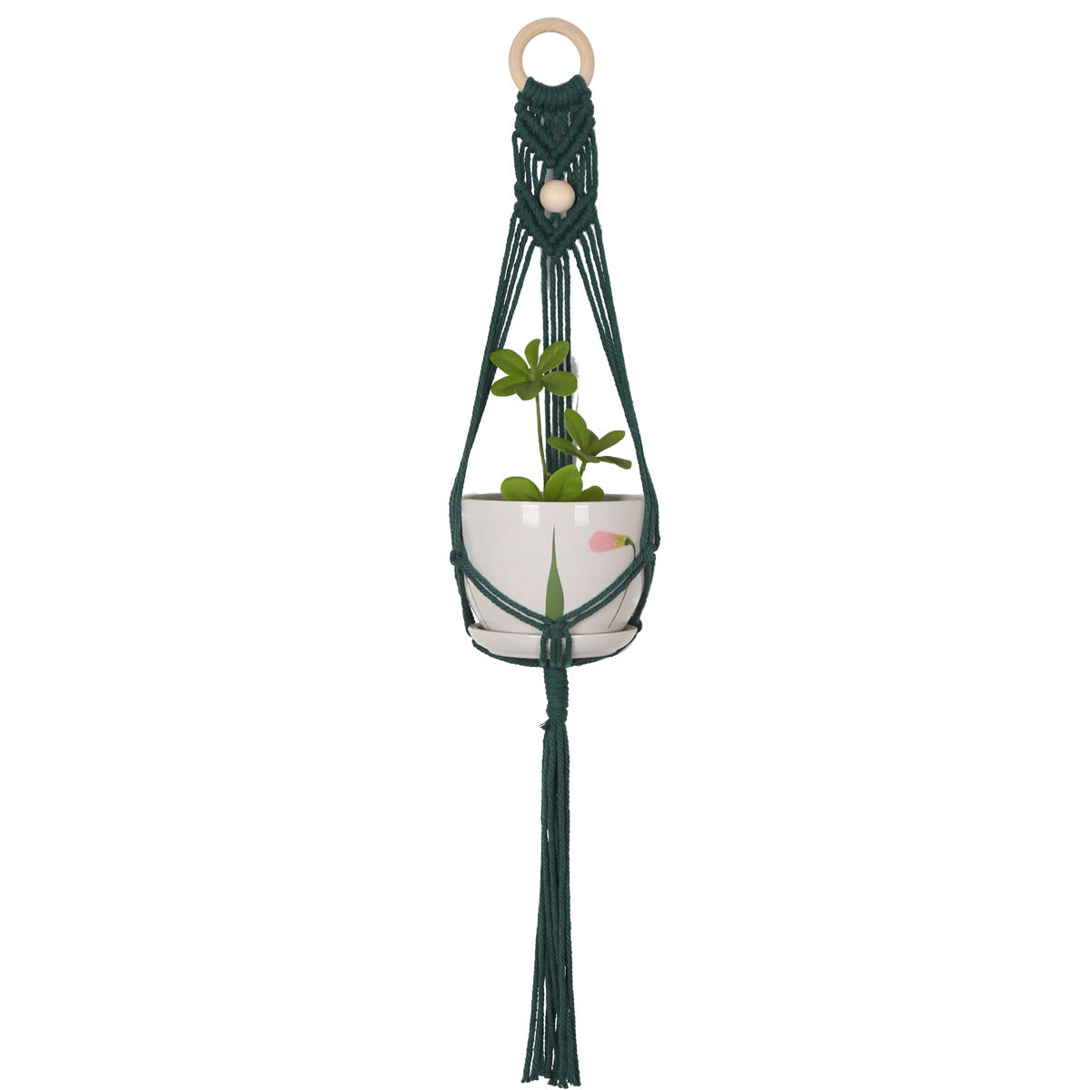 Green Bohemian Hanging Basket Holder