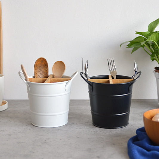 Classic Style Bucket Cutlery Holder with Bamboo Separator