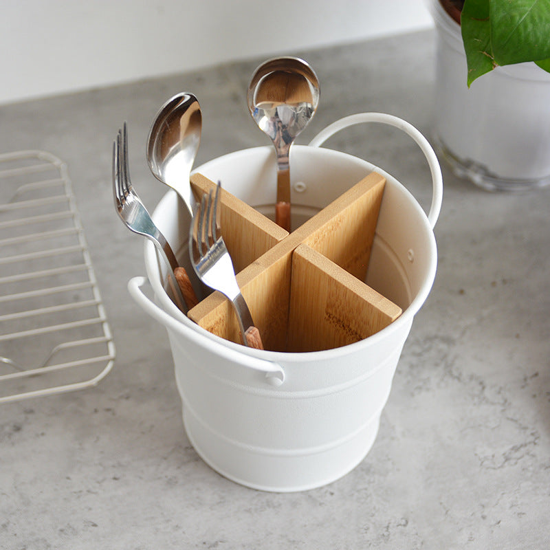 Classic Style Bucket Cutlery Holder with Bamboo Separator