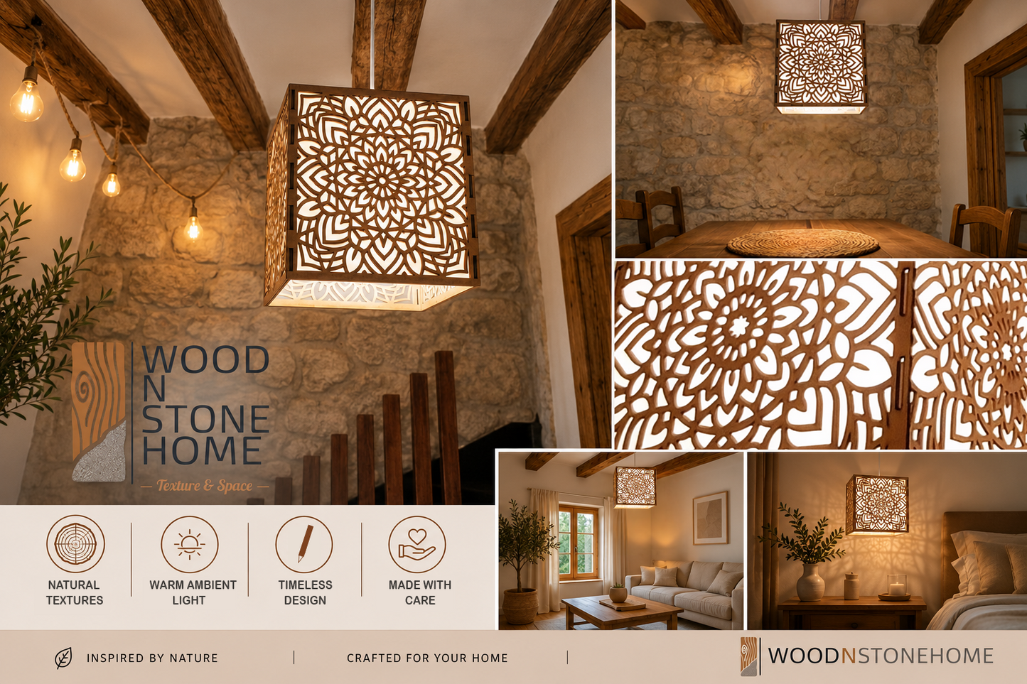 Mandala Bloom | Wooden Pendant Lampshade