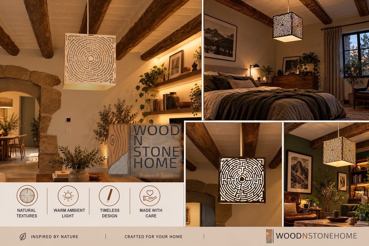 Labyrinth Mandala – Wooden Lampshade / Lightshade