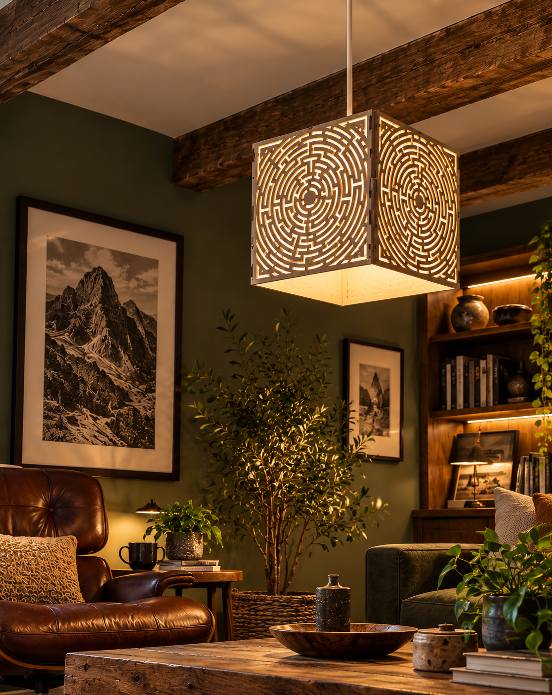 Labyrinth Mandala – Wooden Lampshade / Lightshade