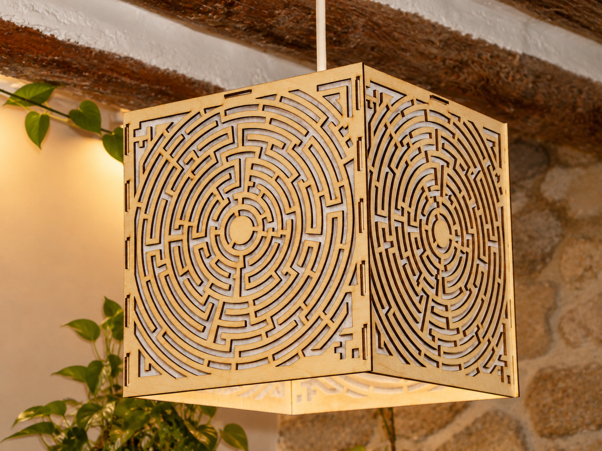 Labyrinth Mandala – Wooden Lampshade / Lightshade