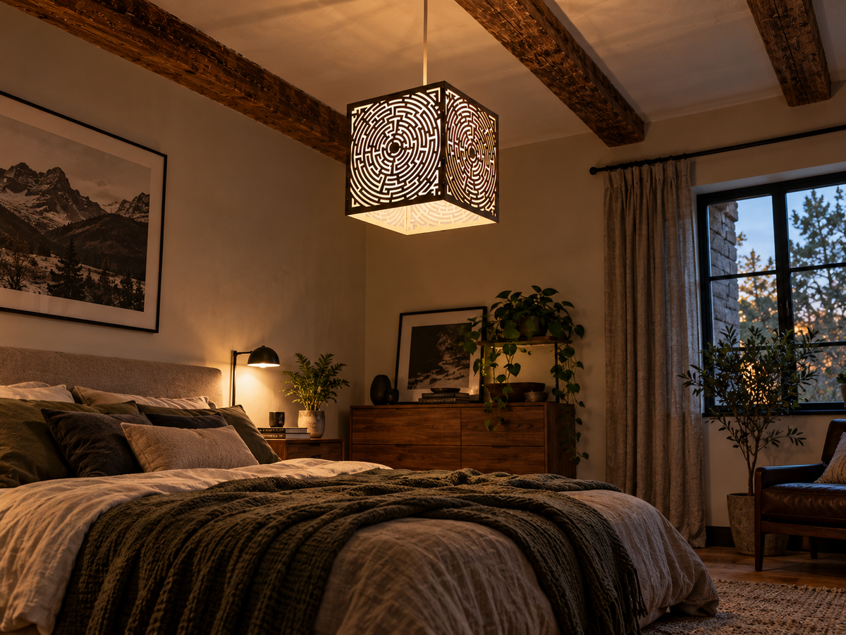 Labyrinth Mandala – Wooden Lampshade / Lightshade