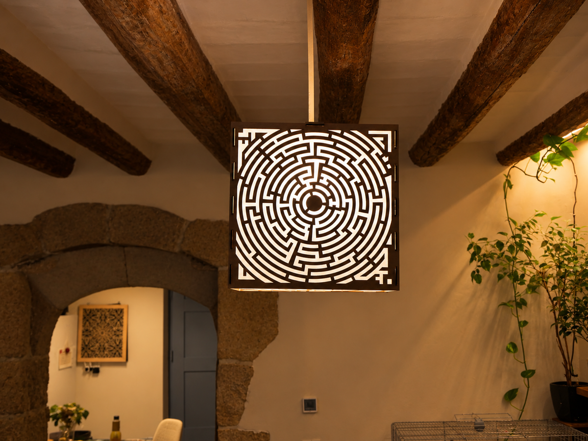 Labyrinth Mandala – Wooden Lampshade / Lightshade