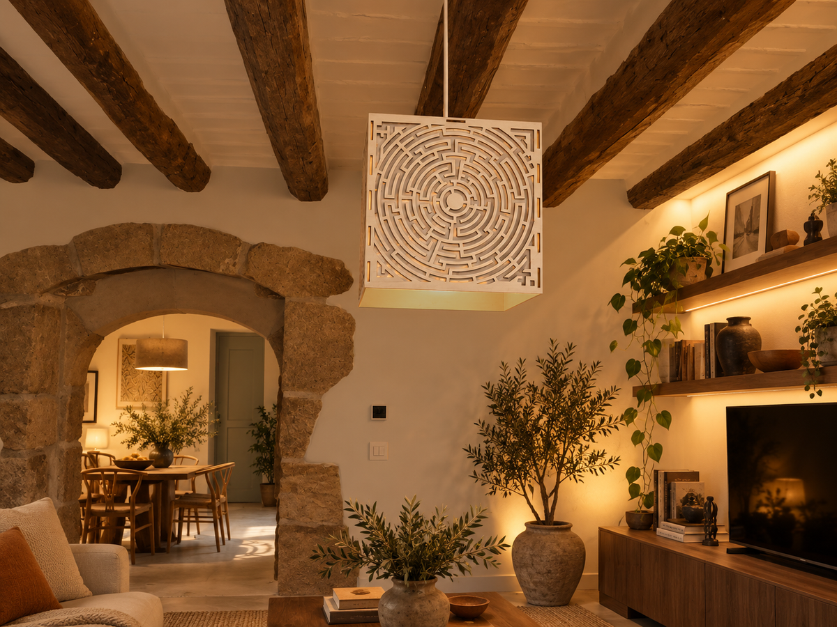 Labyrinth Mandala – Wooden Lampshade / Lightshade