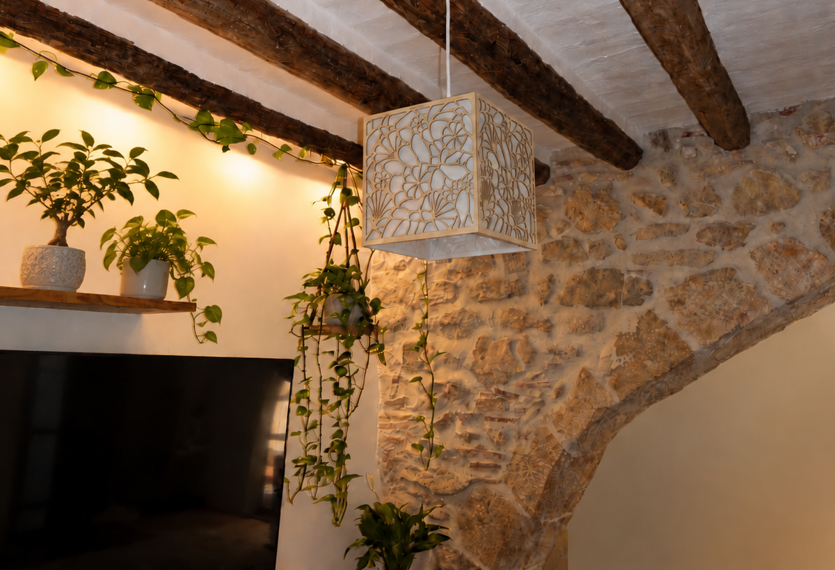 Flower Pebbles | Wooden Lampshade / Lightshade