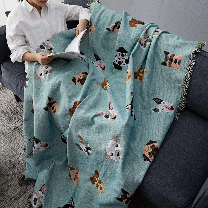 Cute Dog Print Throw Blanket Double Sided