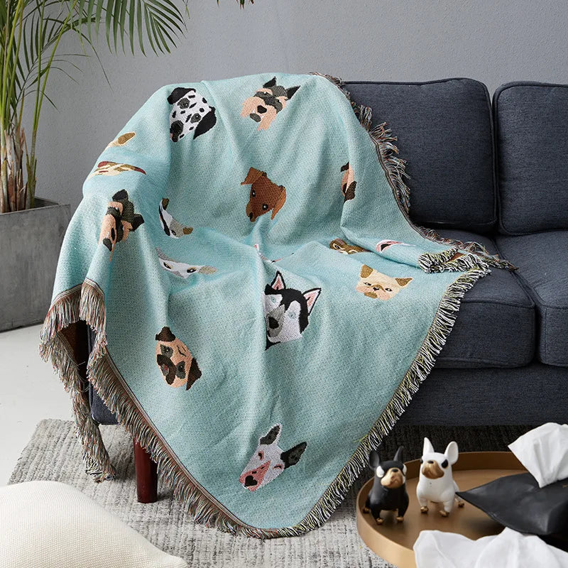 Cute Dog Print Throw Blanket Double Sided