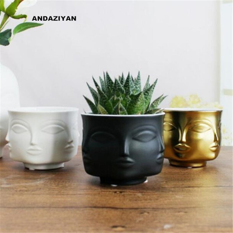 Ceramic Many Face Plant Pot, flower vase - small