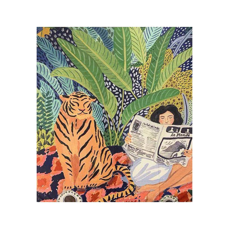 Tiger Newspaper Girl Bohemia Throw Blanket Sofa Cover