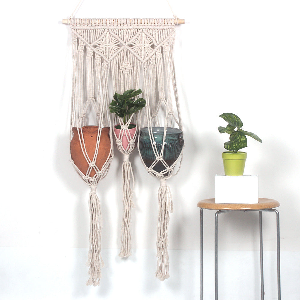 Cesta colgante de tapiz tejido - Tapiz de estilo bohemio para decoración de paredes