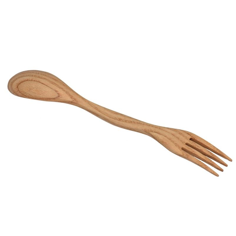 Utensilio de comedor de doble extremo Spork de madera natural (cuchara tenedor)