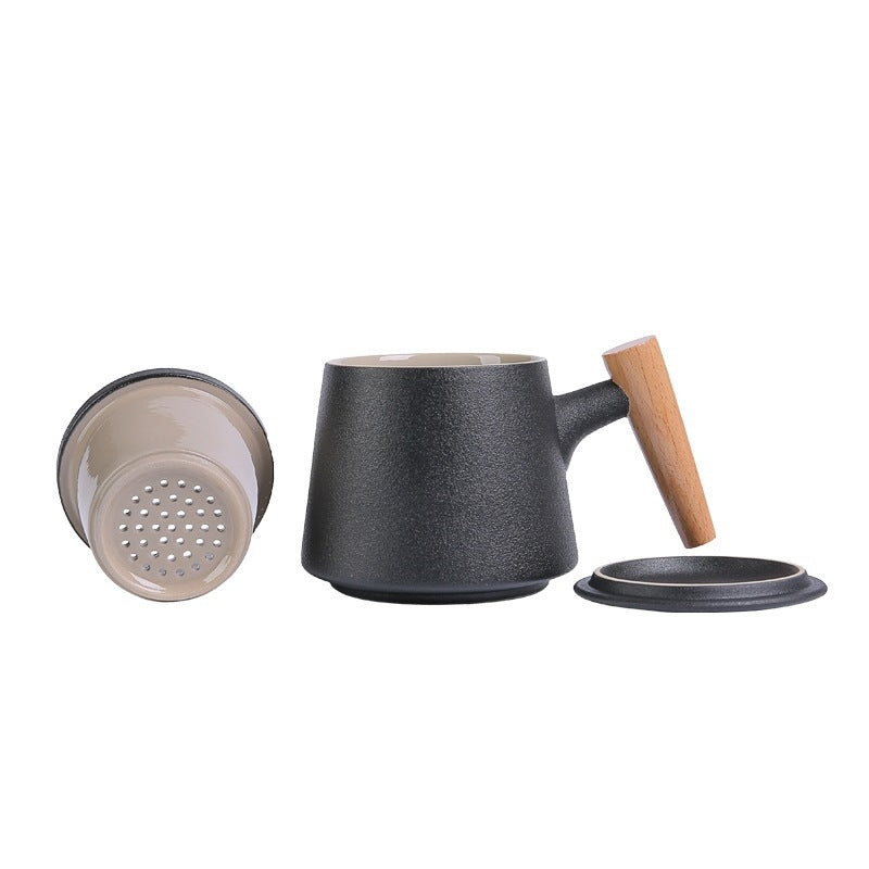 Tapered Ceramic Mug with Lid and Filter - Infuser for Tea