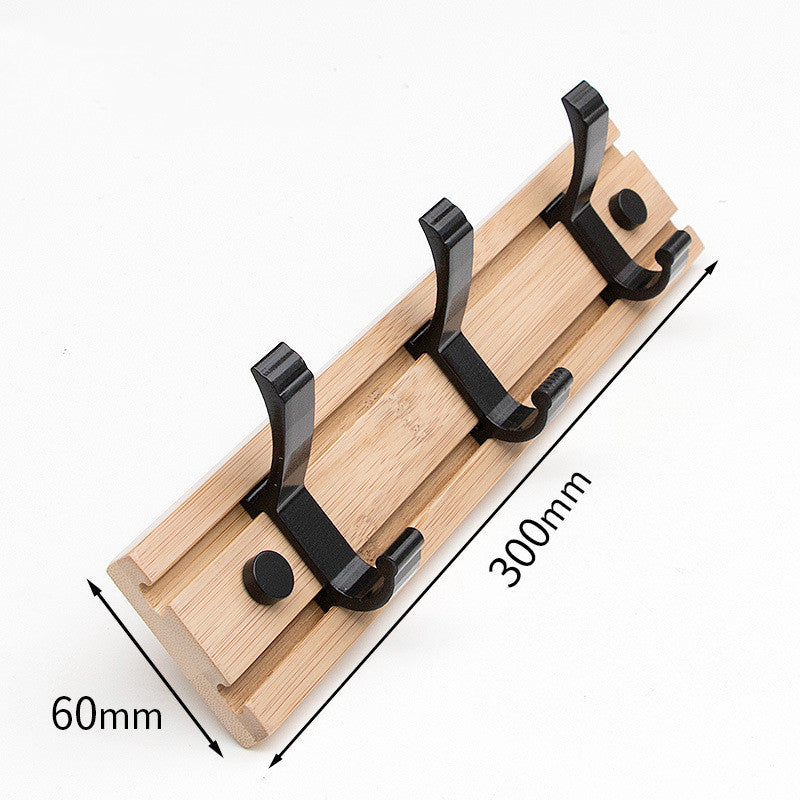 Clothes Hook On Solid Wood. Metal Hooks Can Move Horizontally. Bamboo Wood