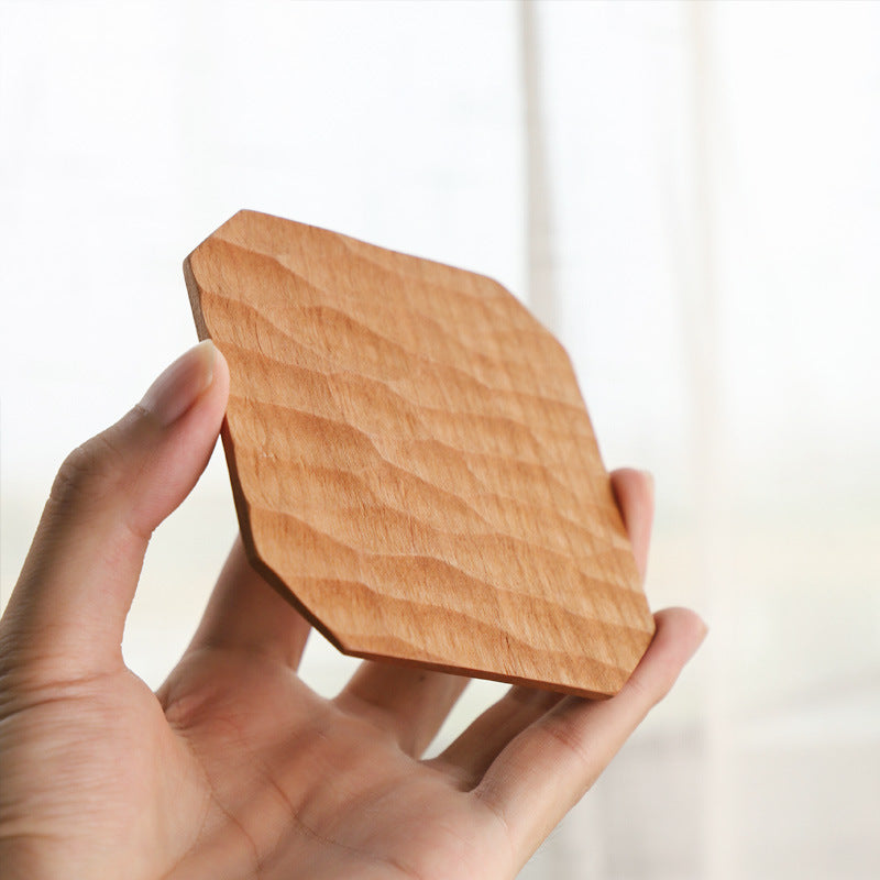 Cherry Wood Solid Coaster - Wooden Hand-Carved Coaster