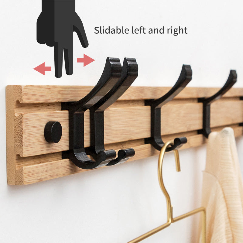 Clothes Hook On Solid Wood. Metal Hooks Can Move Horizontally. Bamboo Wood