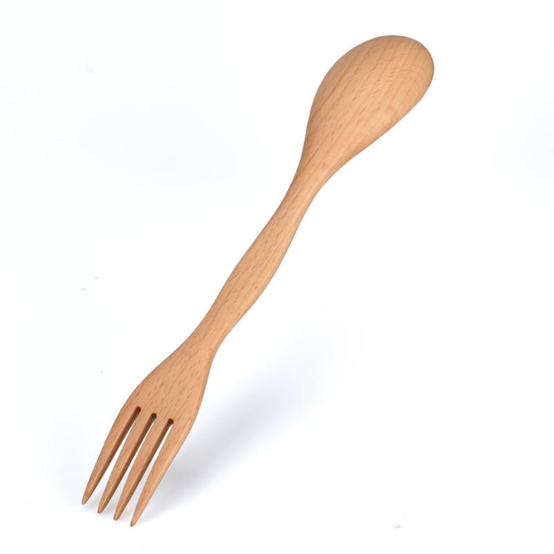 Utensilio de comedor de doble extremo Spork de madera natural (cuchara tenedor)