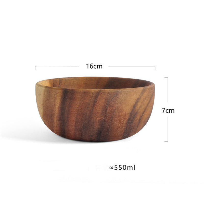 Acacia Wood Bowl Solid Wood Plate Tableware Salad Bowl Shallow Mouth Bowl