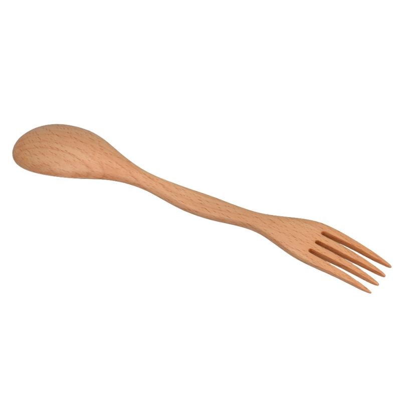 Utensilio de comedor de doble extremo Spork de madera natural (cuchara tenedor)