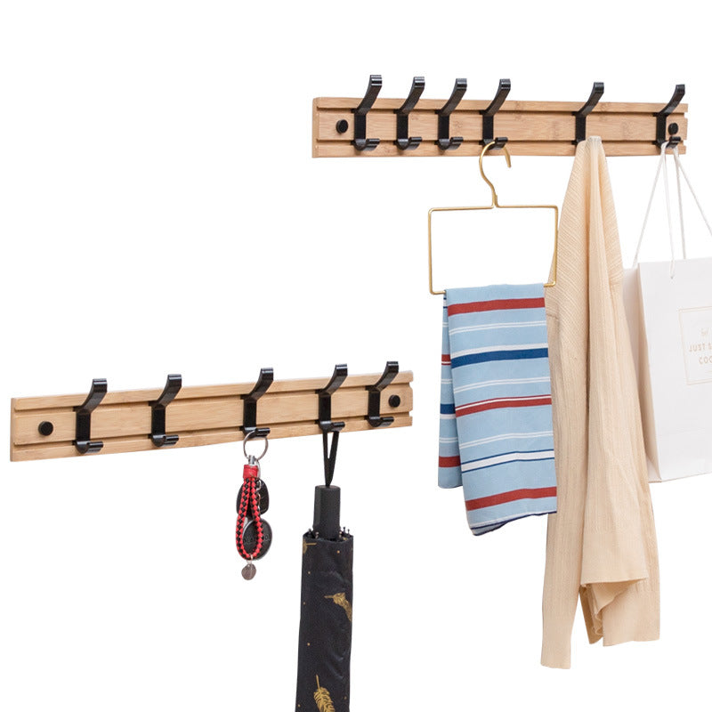 Clothes Hook On Solid Wood. Metal Hooks Can Move Horizontally. Bamboo Wood