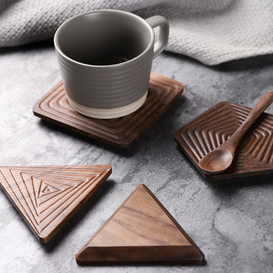 Square and Pentagon Black Walnut Solid Wood Tea Coaster