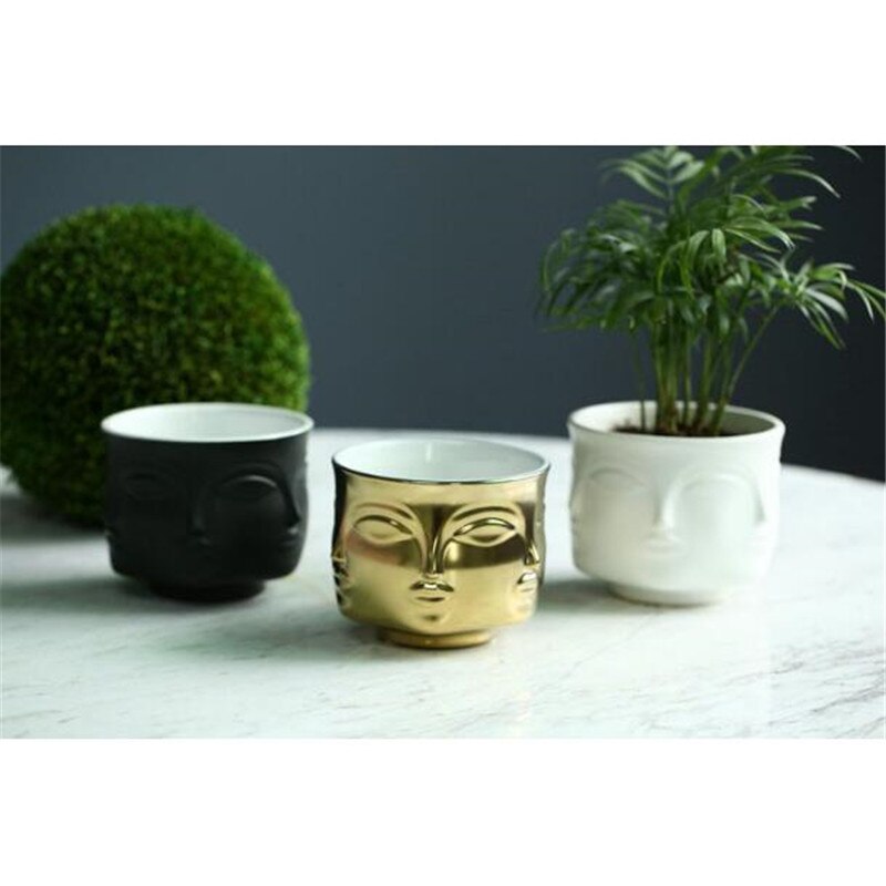 Ceramic Many Face Plant Pot, flower vase - small