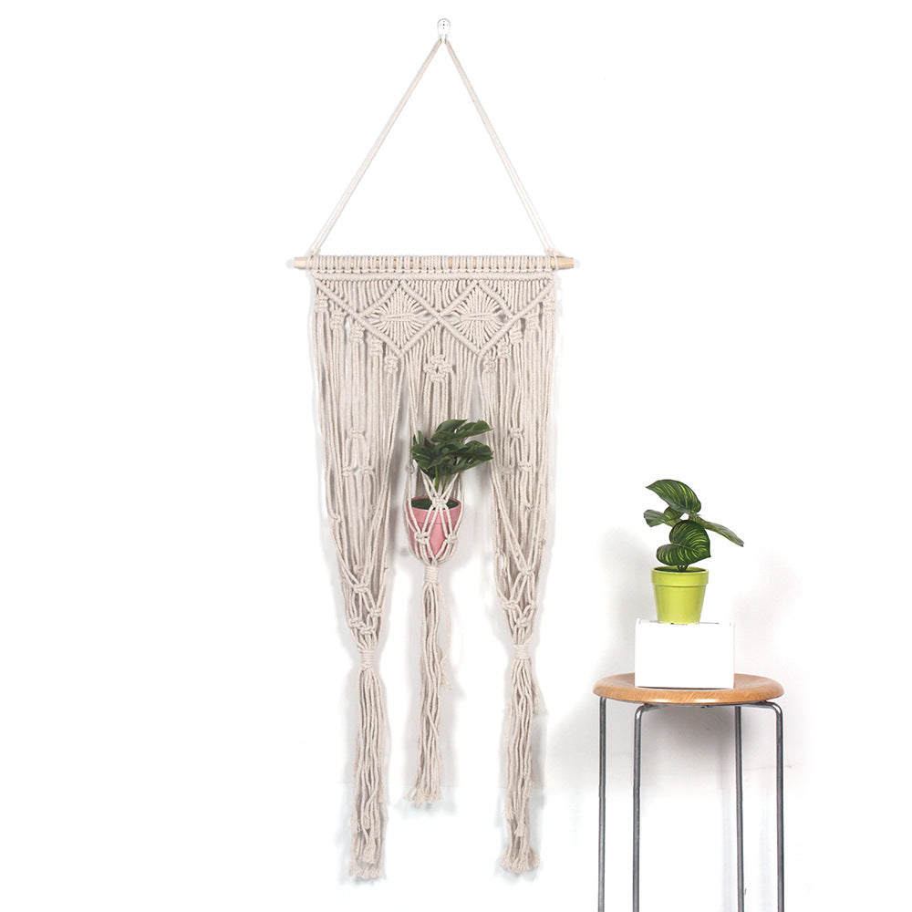 Cesta colgante de tapiz tejido - Tapiz de estilo bohemio para decoración de paredes