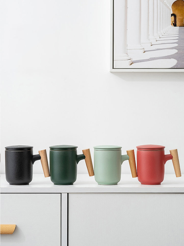 Taza Cerámica con Tapa y Filtro - Infusor para Té - 6 colores disponibles