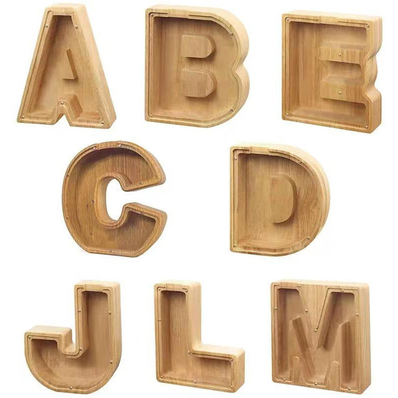 Wooden Piggy Bank - 26 Different Letters