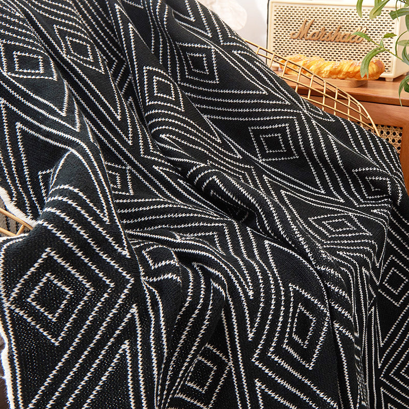 In Style Black White and Grey Knitted Blanket