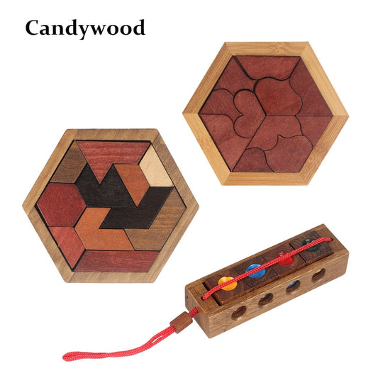 Fun Wood Puzzles - Geometric Shape Puzzle, Abnormity Shape Puzzle, Crazy Four Puzzle - Educational Toys